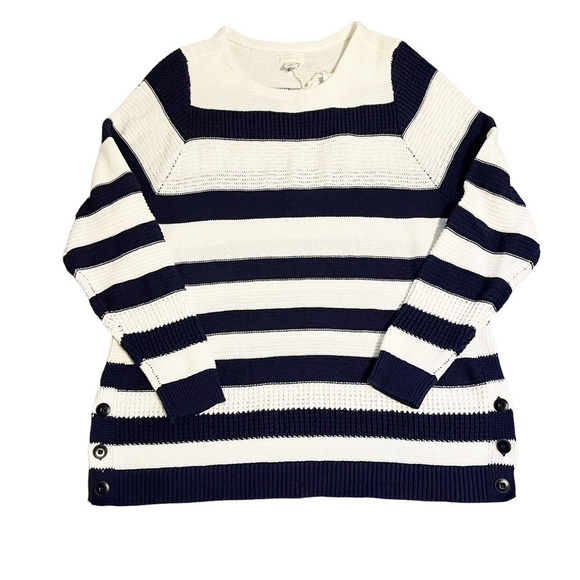 Caslon NWT Nautical Striped Side Button Cotton Knit Sweater Navy White Size XXL - Picture 7 of 13